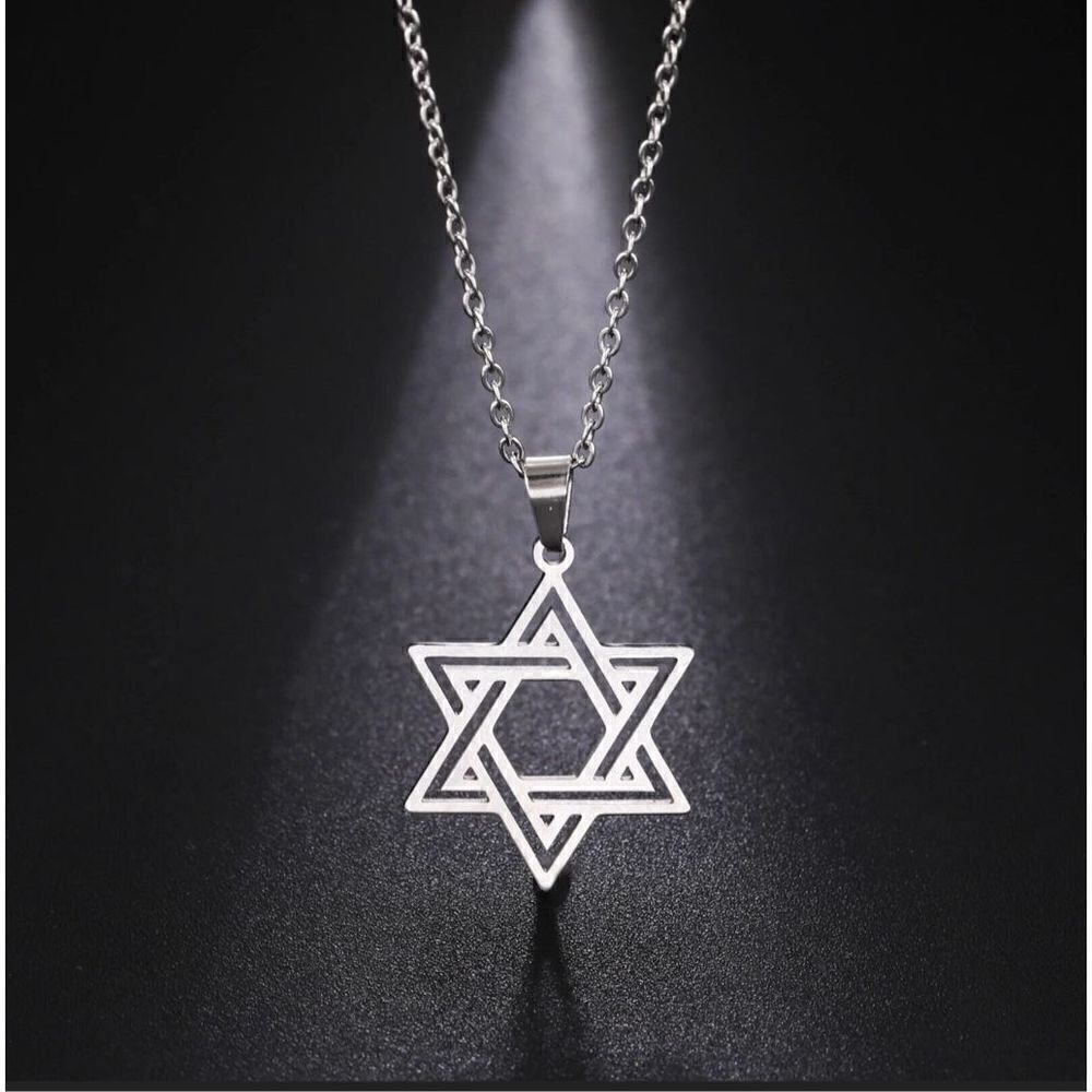 Stainless Steel Necklace Star of David for Men and Women Silver